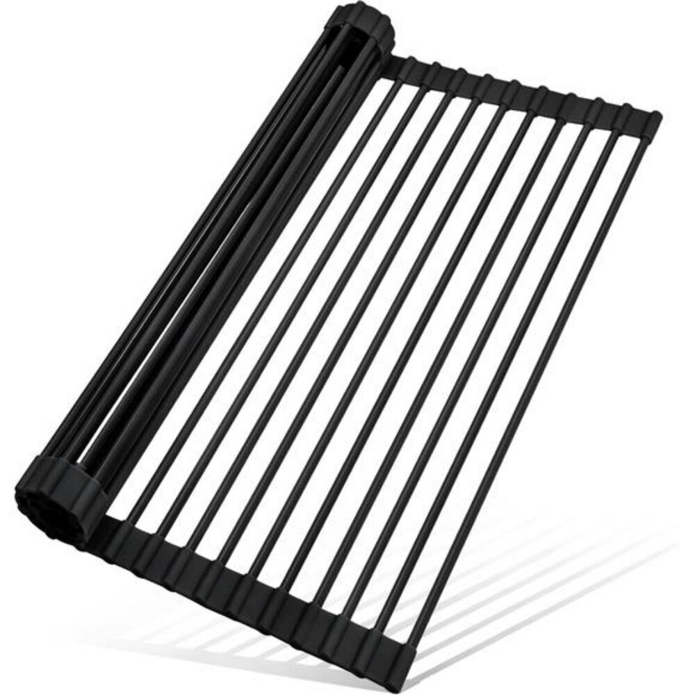 Over sink roll up dish drying rack silicone foldable kitchen mat heat resistant